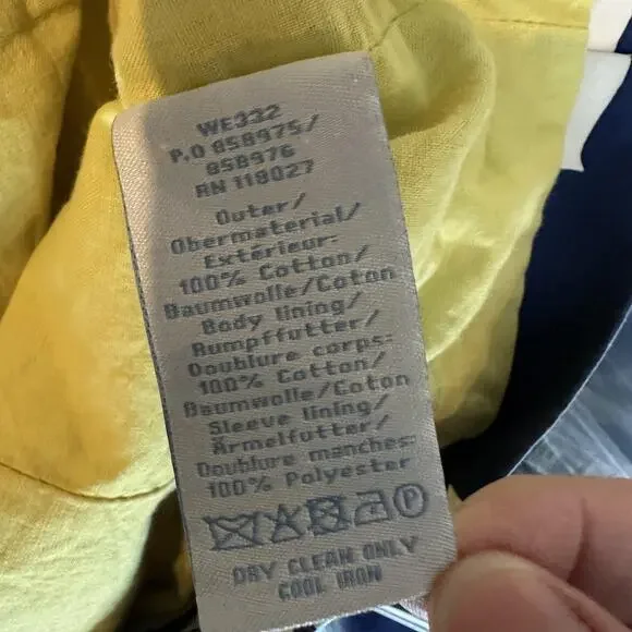 Boden Coat Womens 6 Blue White Apple Print Hooded Belted Rain Trench Jacket - Picture 12 of 13